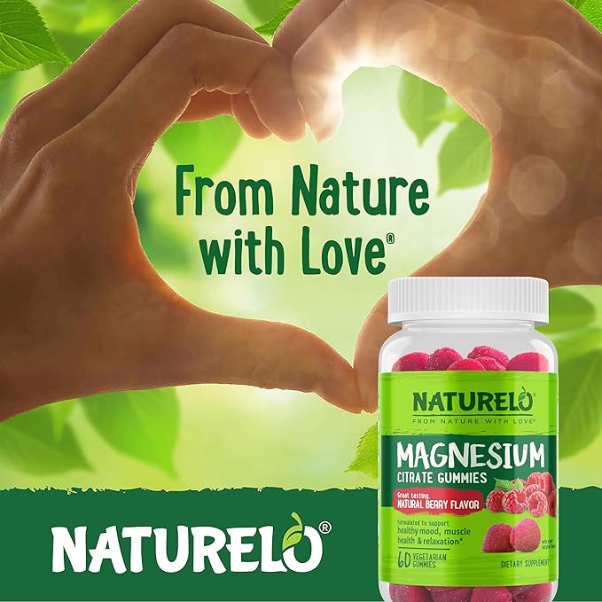 NATURELO Magnesium Citrate Gummies - for Calm & Relaxation Support, Natural Berry Magnesium Gummies, 120 Vegetarian Gummies (Pack of 2)
