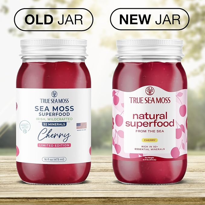 TrueSeaMoss Sea Moss Gel – Made in USA – Wildcrafted Seamoss, Fresh Fruits & Sea Vegetables – Cherry, Pack of 2 (Labels may Vary)