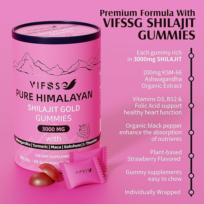Shilajit Gummies, 3000 Mg Shilajit Pure Himalayan Organic with Ashwagandha, Turmeric Sugar-Free Gummies for Men and Women, Shilajit Supplement, Non-GMO Nature Shilajit for Energy, 120 Gummies