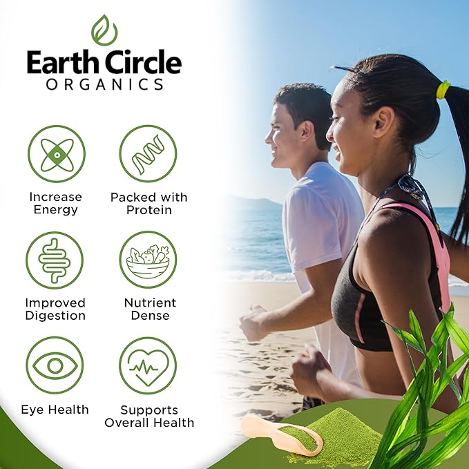 Earth Circle Organics Spirulina Powder, Kosher, Raw and Non-Irradiated | Pure Vegan Protein | Premium Energy Superfood, High Amino Acids and Antioxidants - (8oz - 3 Pack)