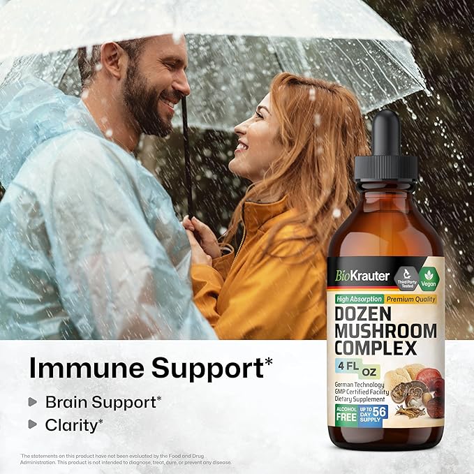 BIO KRAUTER Dozen Mushroom Tincture - Immune Support Supplement Drops - Promotes Digestive & Cognitive Support - Non-GMO, Liquid Immunity Defense Formula - 4 fl. oz Bottle