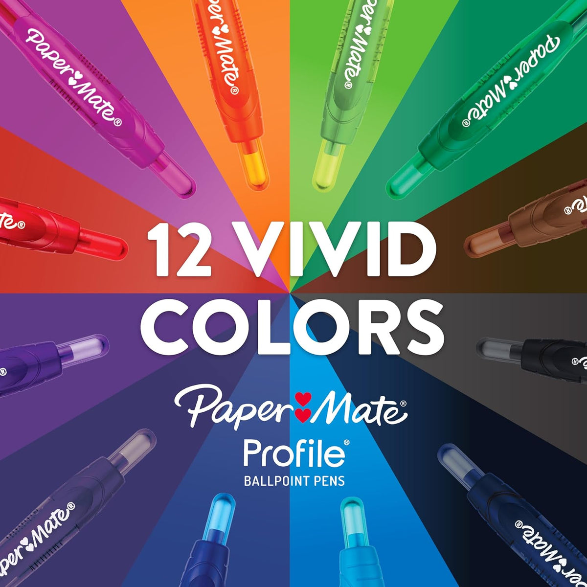 Paper Mate Profile Retractable Ballpoint Pens, Bold Point (1.4mm), Black Ink, 12 Count - Writing, Journaling, Office Supplies