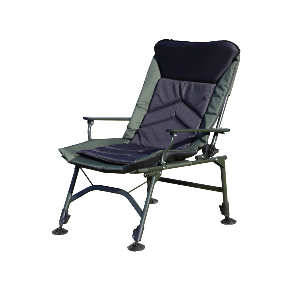 Tcbosik Folding Camping Chair with Adjustable Backrest, Portable Reclining Chair for Adults, Outdoor Lawn Chair for Hiking Fishing Picnic, Black & Green