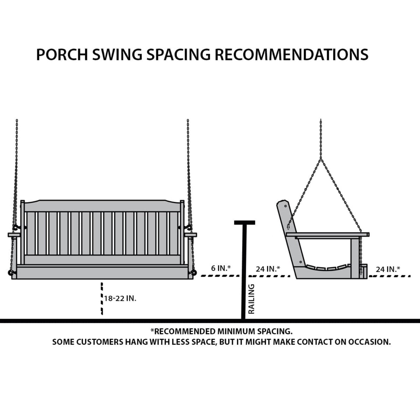 Amish Casual 6 Foot Roll Back Porch Swing with Cup Holders in Semi-Solid Gray Stain - Amish Made in The USA from Treated Pine Heavy Duty 700 Lb. Weight Capacity