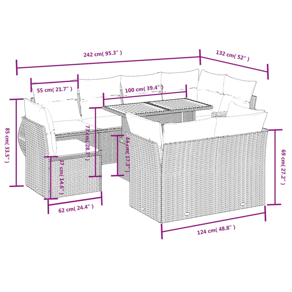 vidaXL Garden Sofa Set Black