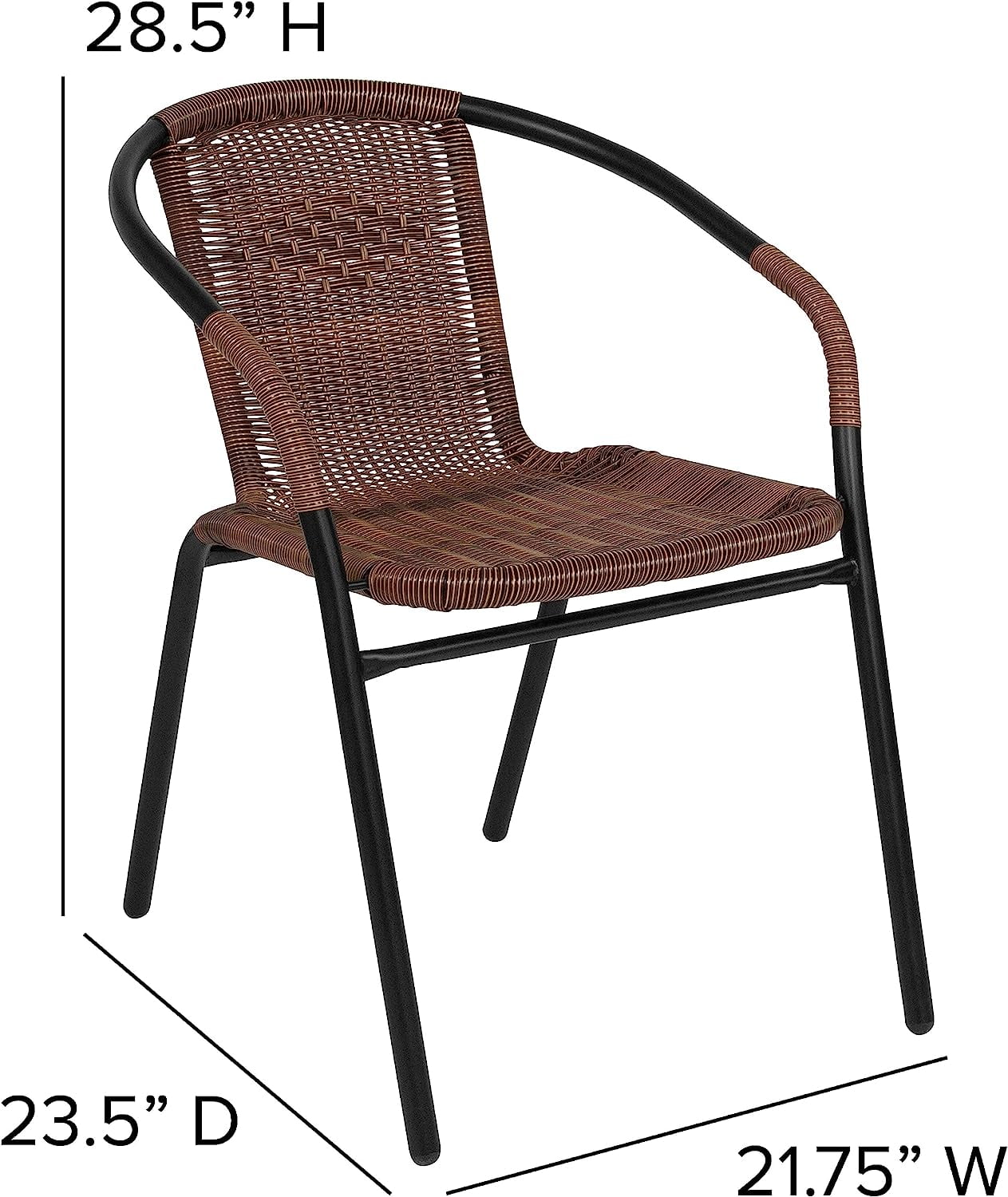 Jumpeak Lila Modern Rattan Indoor/Outdoor Stackable Dining Chairs, Stacking Rattan Bistro Chairs for Patio or Restaurant, Set of 4, Brown