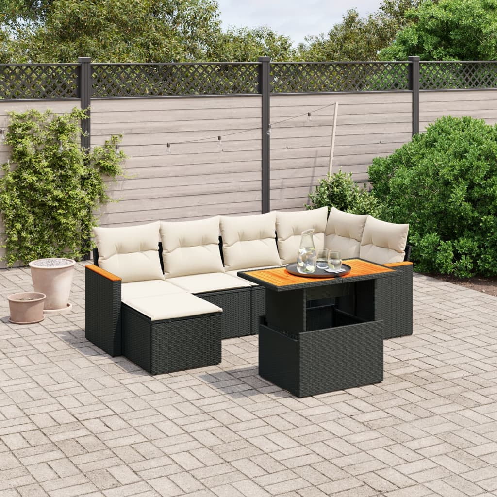 vidaXL Garden Sofa Set Black PE rattan Large Adjustable Armrests